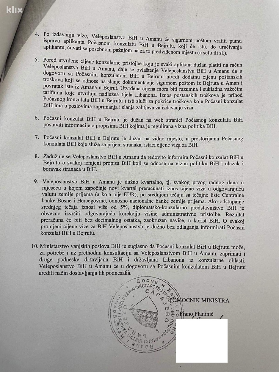 Instrukcija MVP-a Ambasadi Bosne i Hercegovine u Amanu