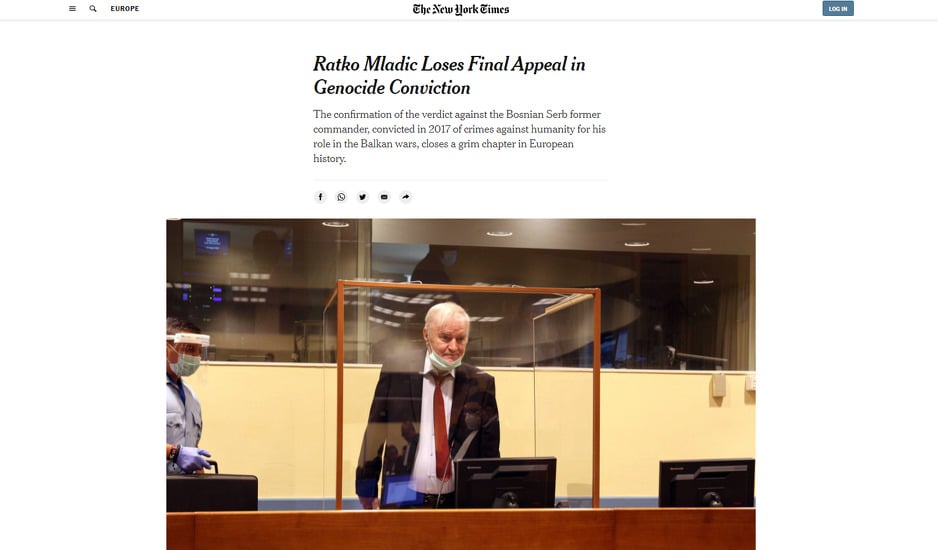 Američki New York Times o presudi Mladiću