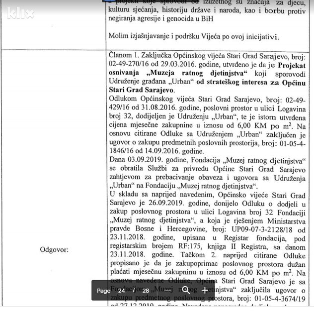 Odgovor Službe za privredu Općine Stari Grad