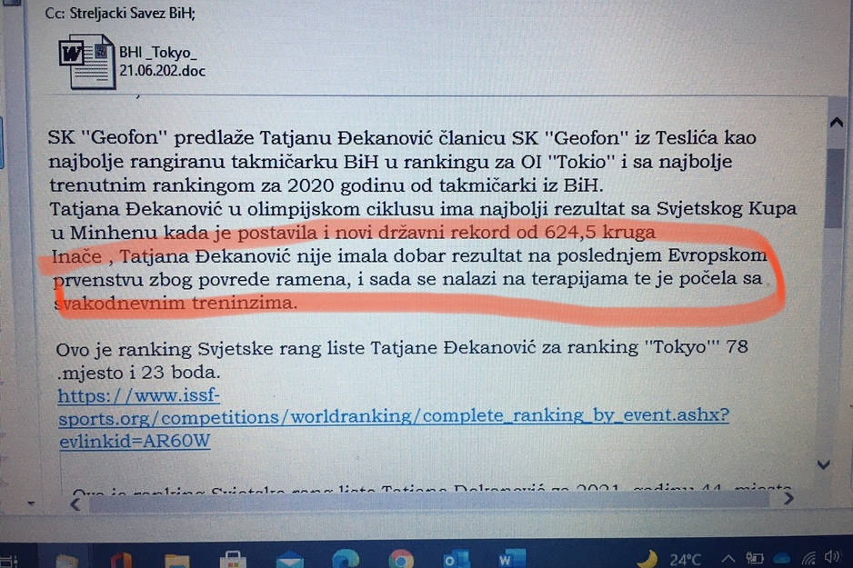 Dopis SK Geofon sa prijedlogom da Đekanović predstavlja BiH