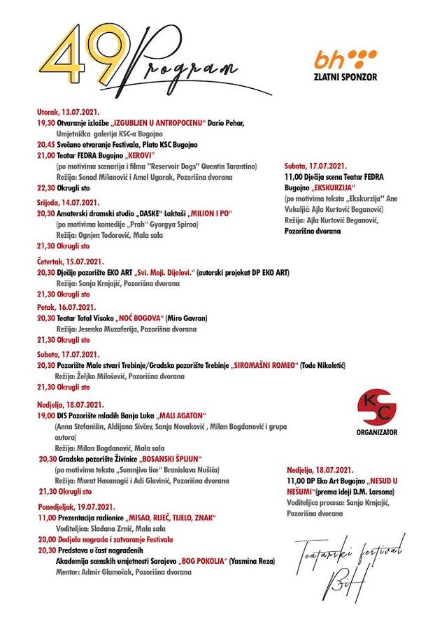 Program 49. Teatarskog festivala BiH FEDRA