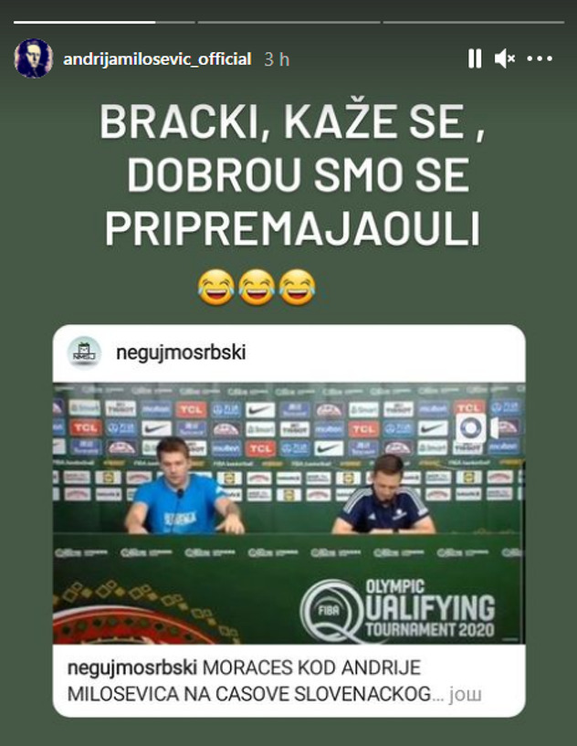 Screenshot objave Andrije Miloševića