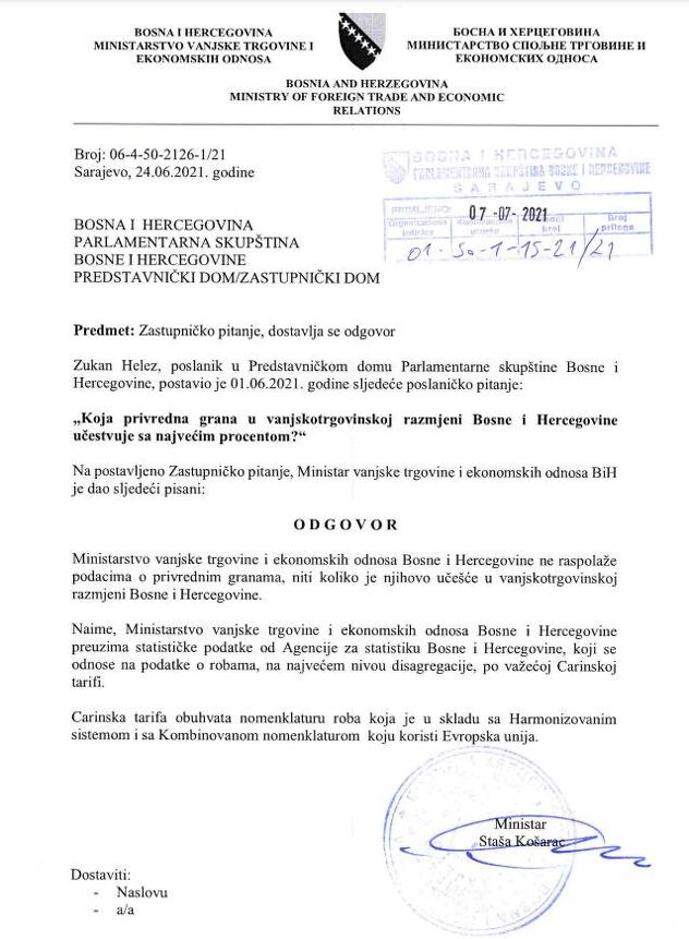 Odgovor ministra Košarca