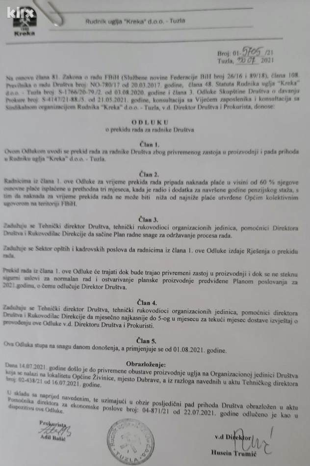 Odluka o slanju rudara na