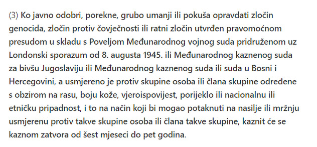Dijelovi izmjena Krivičnog zakona BiH
