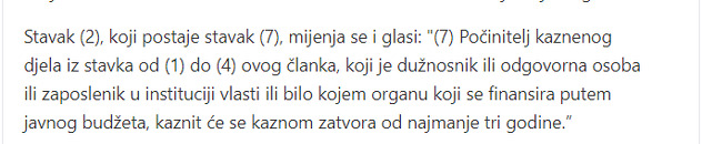 Stav 7 izmjena Krivičnog zakona BiH