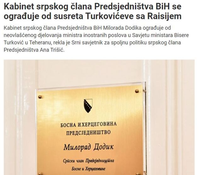 Saopćenje iz Dodikovog kabineta
