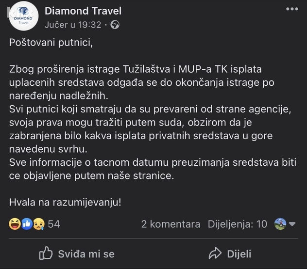 Obavještenje putnicima (Foto: screeenshot)