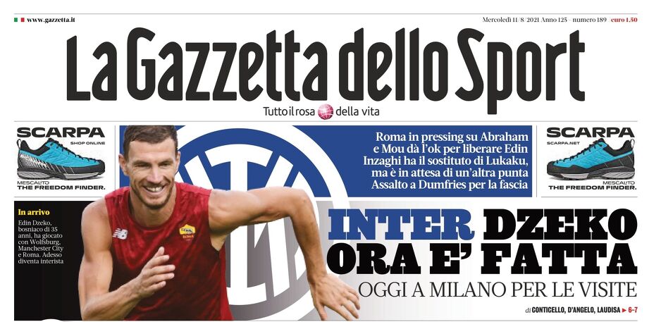 Naslovnica današnjeg izdanja Gazzette dello Sport (Foto: Screenshot)