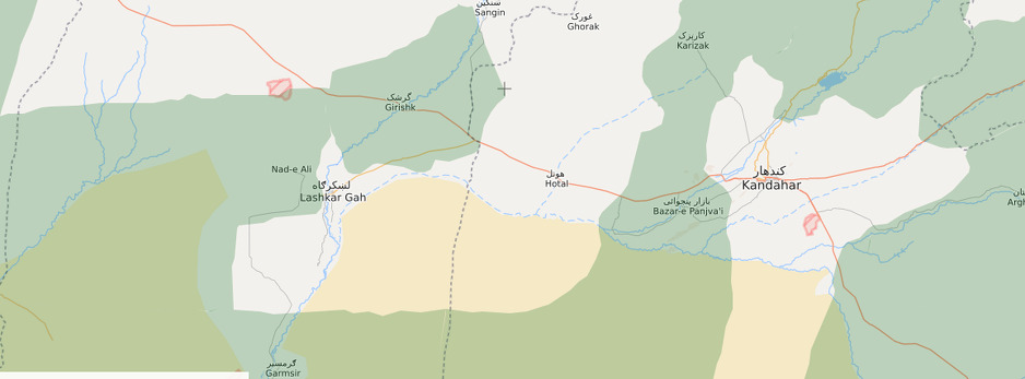 Talibani (zeleno) oko Lashkar Gaha i Kandahara