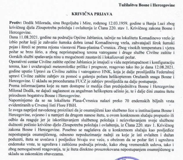 Krivična prijava protiv Milorada Dodika