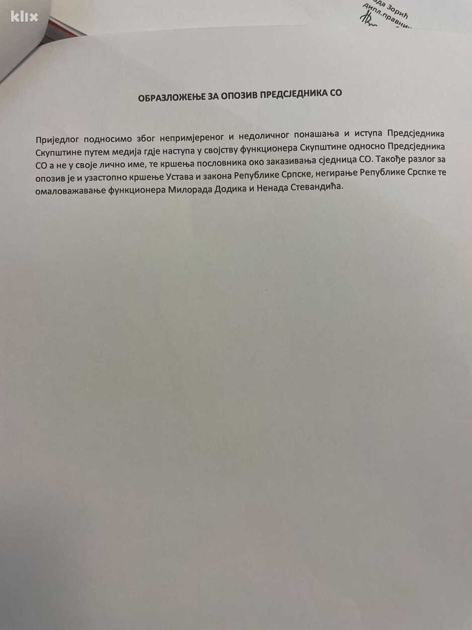 Prijedlog koji su podnijeli odbornici u Skupštini Srebrenice