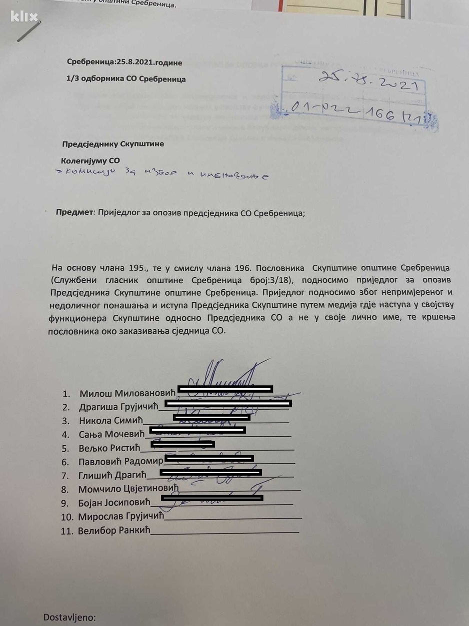 Prijedlog koji su podnijeli odbornici u Skupštini Srebrenice