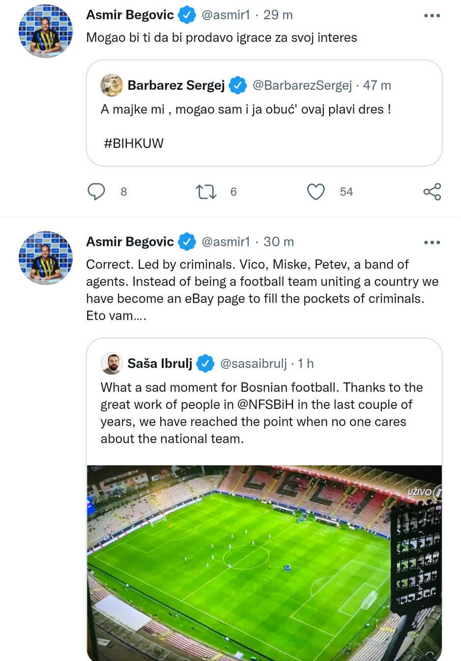 Objave Begovića na Twitteru