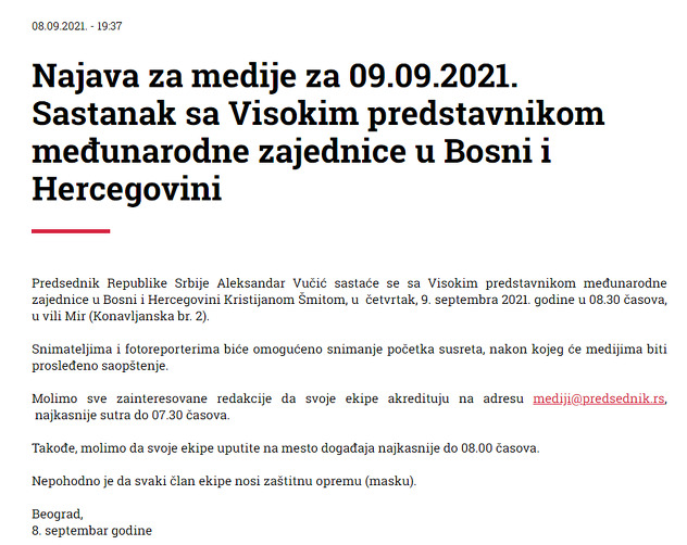 Screenshot: Predsjednik.rs