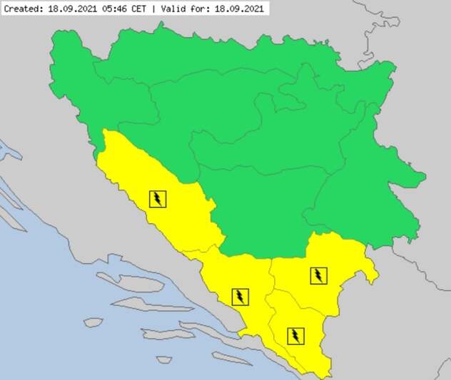 Žuti meteroalarm izdat je za područje Hercegovine