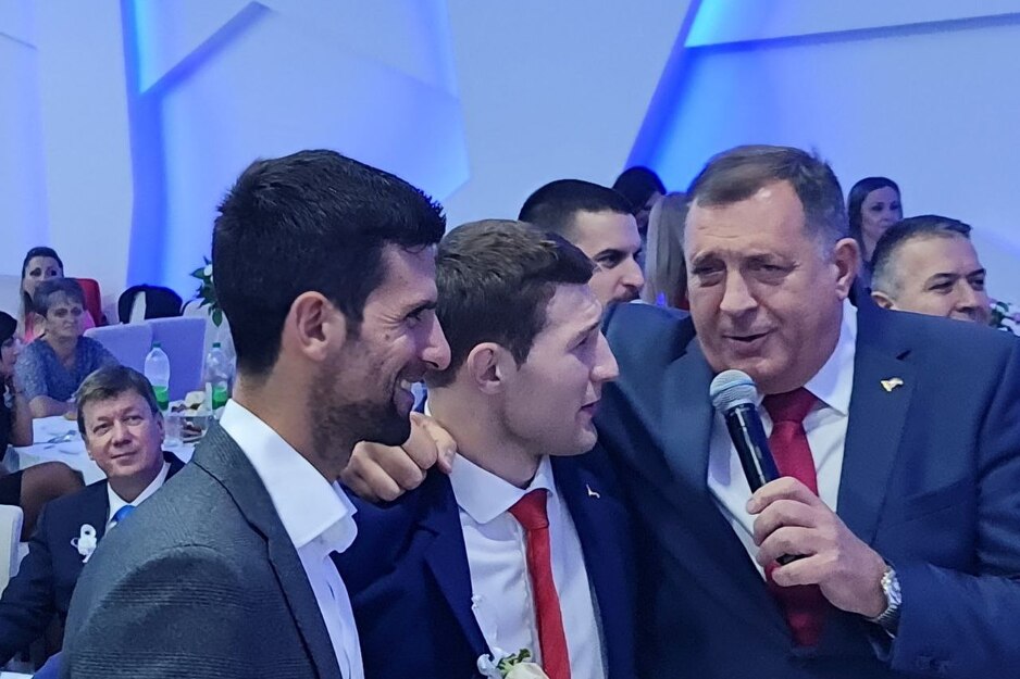 Novak Đoković, Nemanja Majdov i Milorad Dodik (Foto: Twitter)