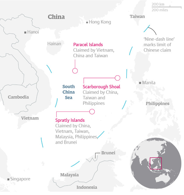 Sva sporna ostrva u Južnom kineskom moru (Foto:The Guardian)