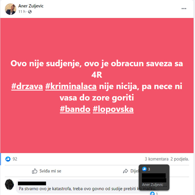 Sramotni komentari na Žuljevićeve postove