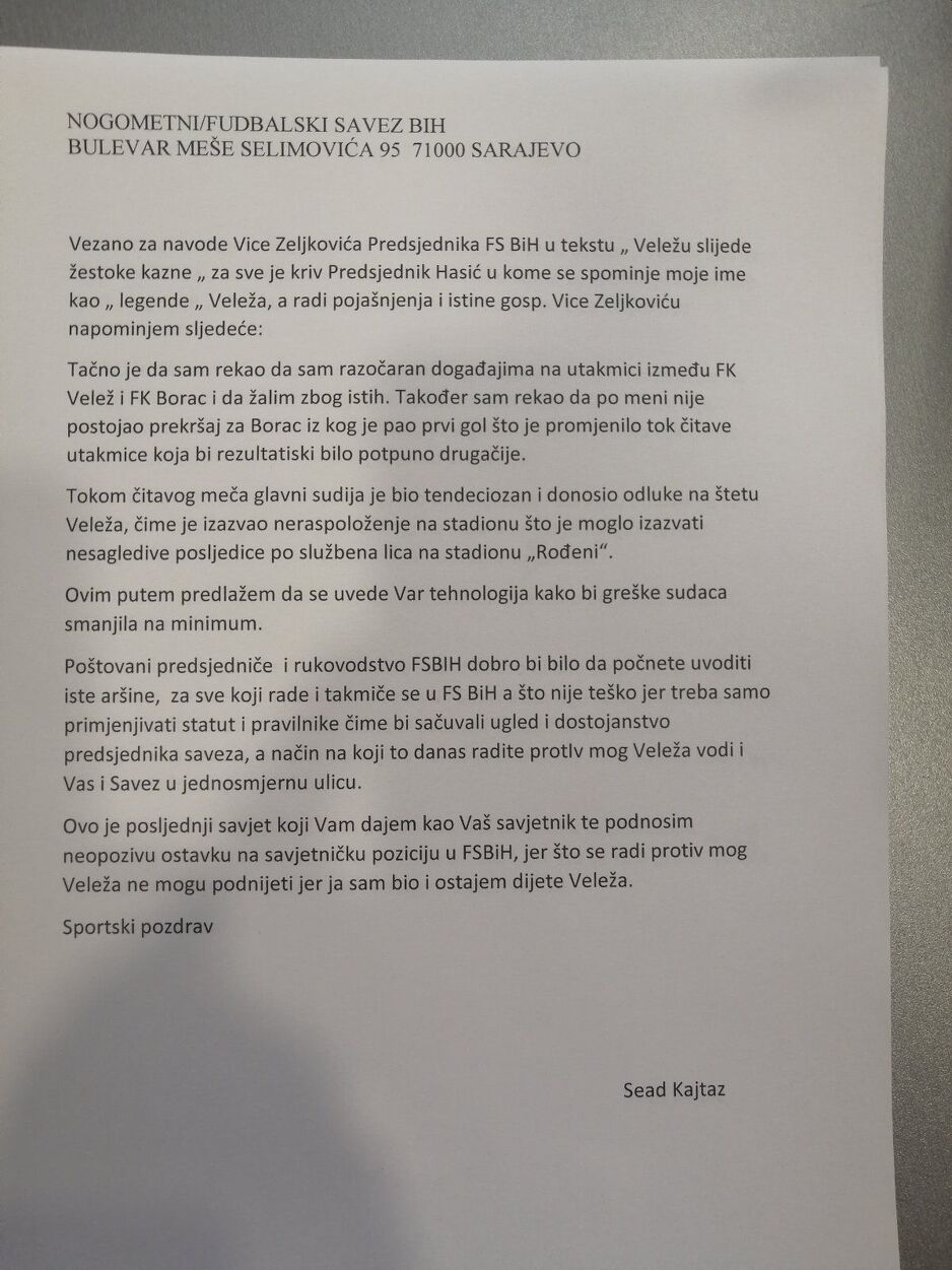Pismo koje je Kajtaz uputio Zeljkoviću