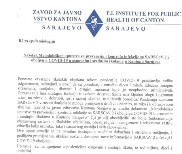 Upustvo Zavod za javno zdravstvo