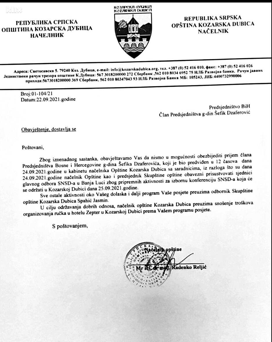 Reljićevo pismo (Foto: Klix.ba)