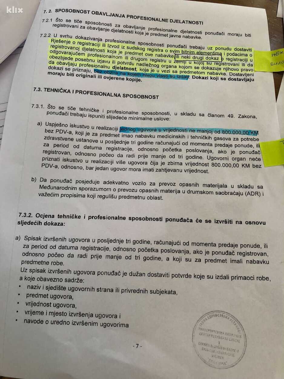 Tender iz oktobra 2020. (Foto: Klix.ba)