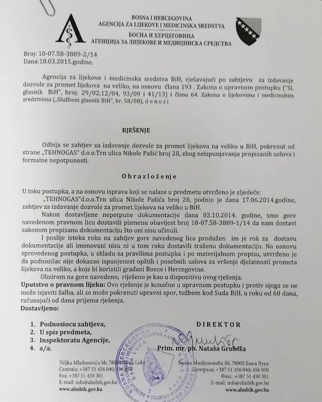 Rješenje Agencije iz 2015. godine