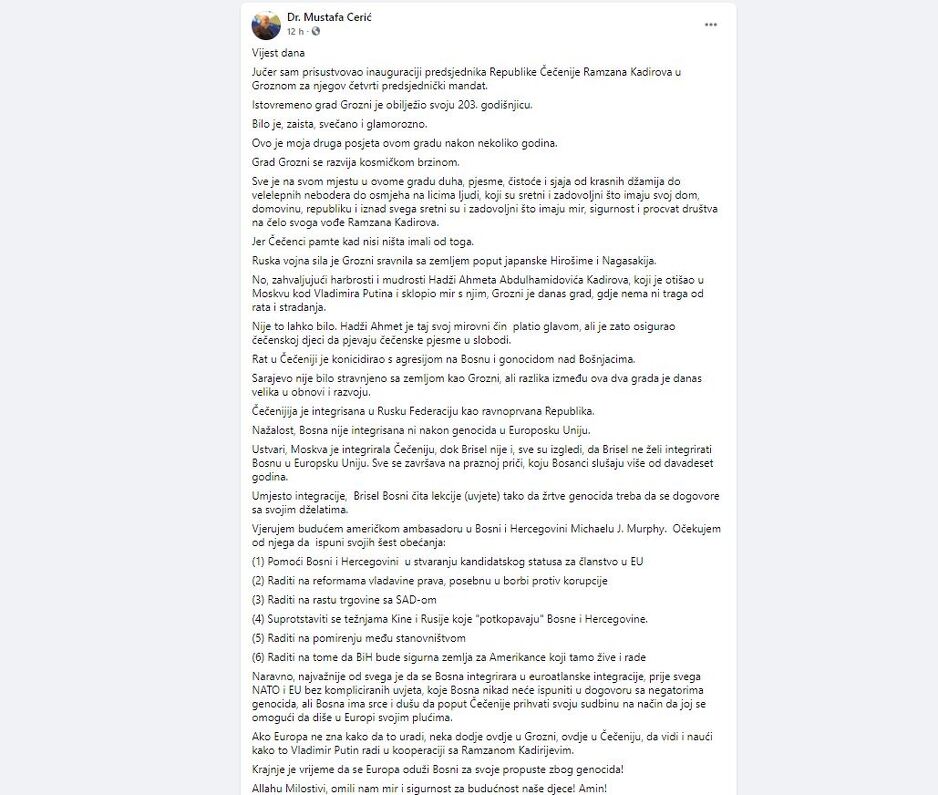 Objava na Facebooku