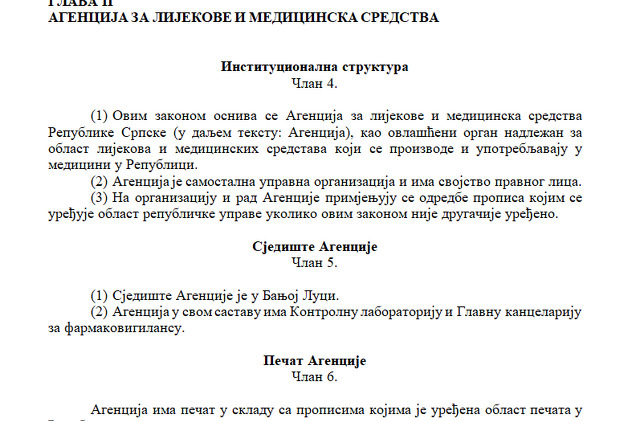 Dio Prijedloga zakona kojim se osniva nova agencija