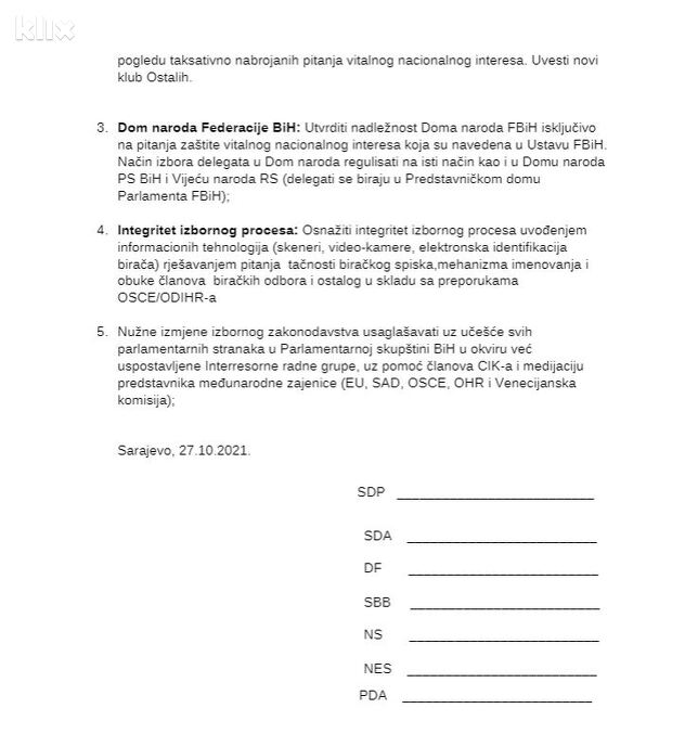 Zajednička izjava probosanskih parlamentarnih stranaka o izbornim reformama BiH