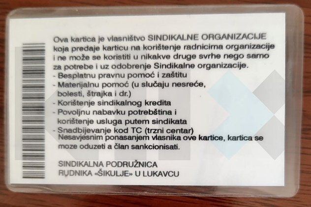 Članska karta koja ukazuje na zagarantovane mogućnosti sindikata (Foto: A. K./Klix.ba)