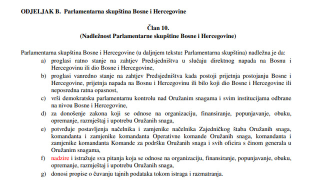 Član 10. Zakona o odbrani BiH