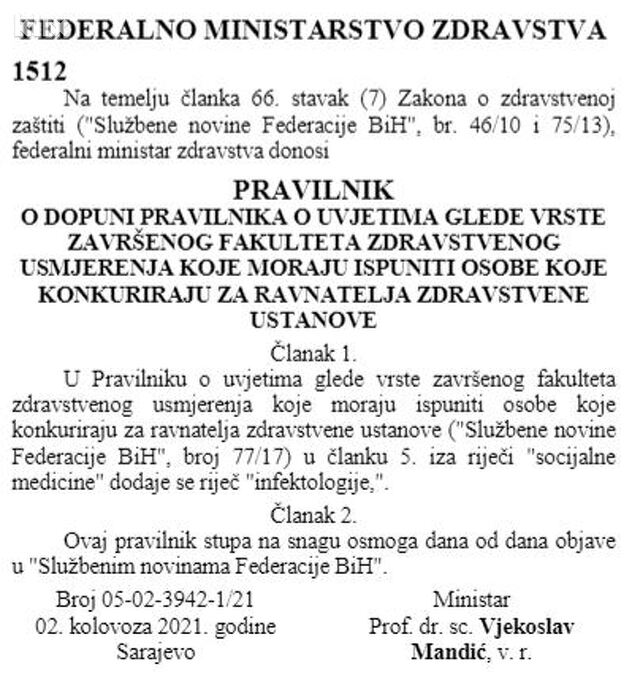 Objava izmjene Pravilnika u Službenom listu
