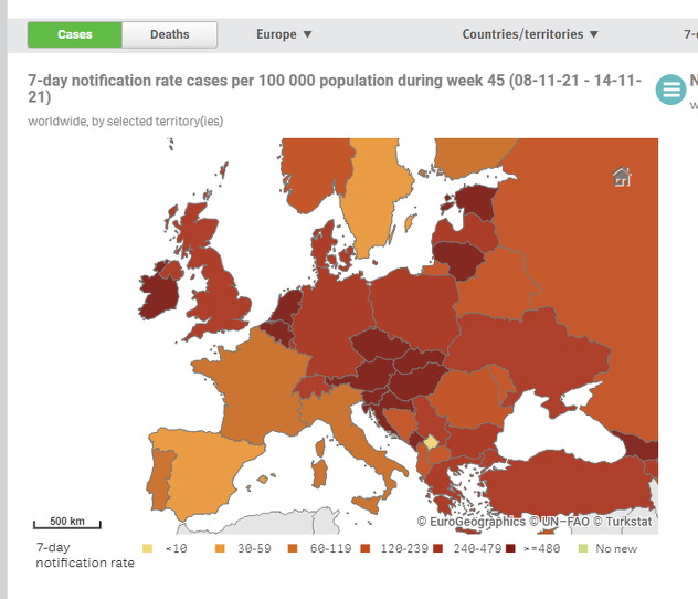 Zapadni dio Evrope broji manje zaraženih od istoka (Foto:ECDC)