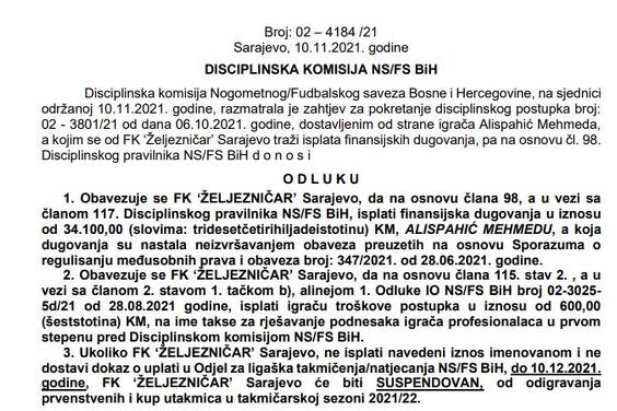 Objava na zvaničnoj stranici NS BiH