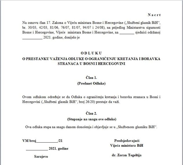 Nacrt odluke o prestanku ograničenja