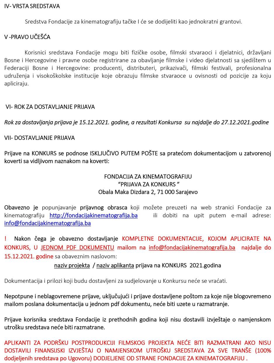 onkurs za izbor korisnika akumuliranih sredstava Fondacije za kinematografiju (Foto: Screenshot)