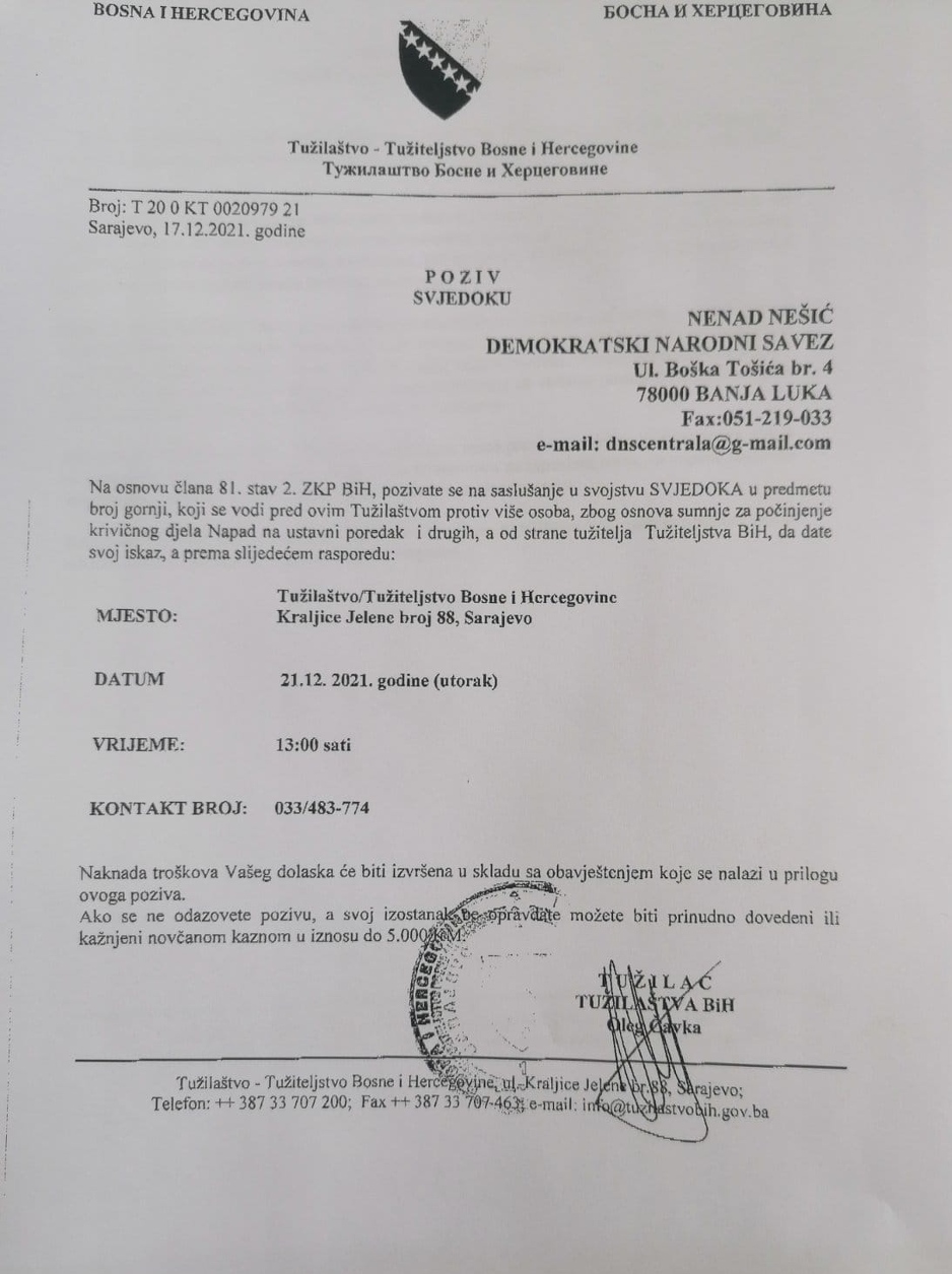 Poziv koji je dobio Nenad Nešić