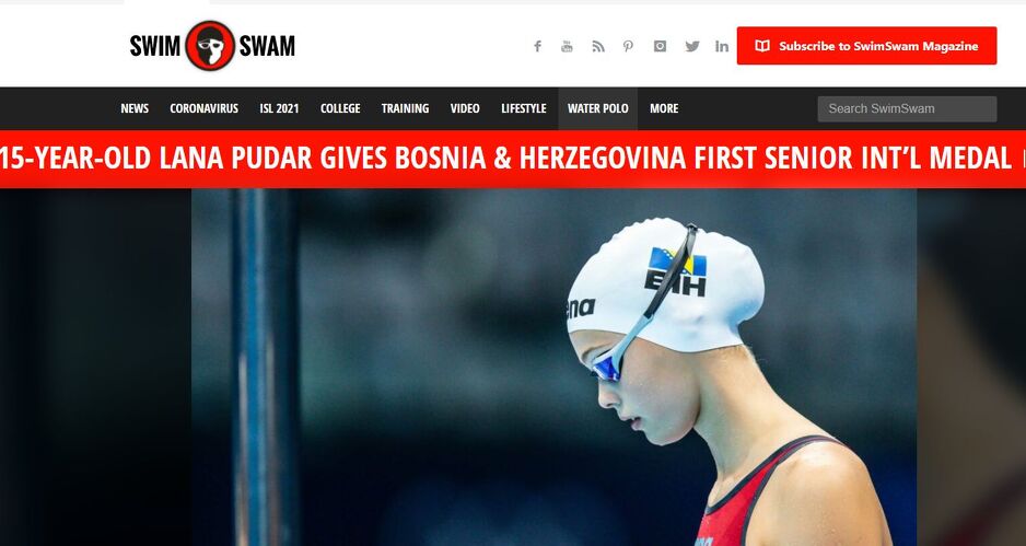 Članak portala swimswam.com posvećen Lani Pudar (Foto: Screenshot)