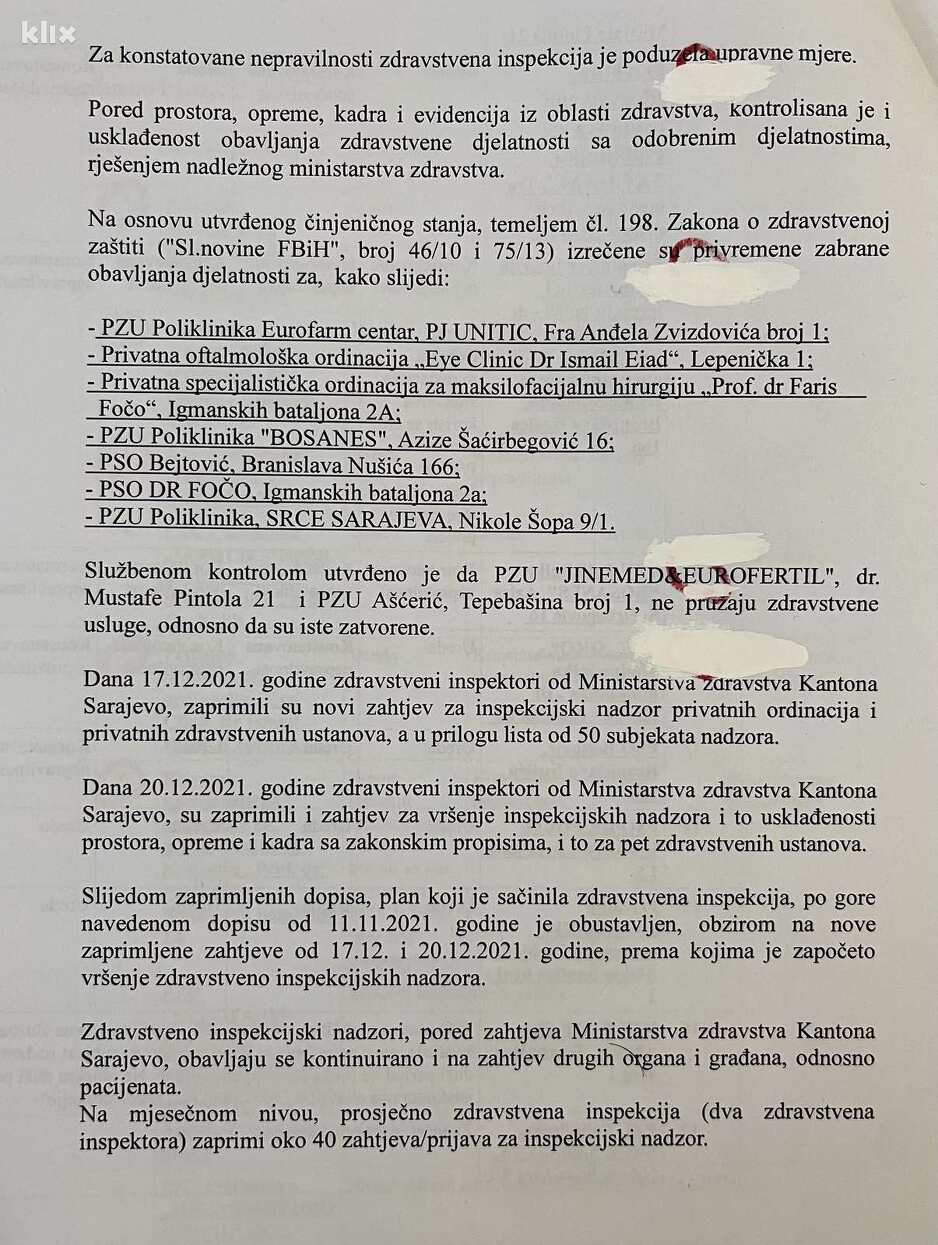 Inspekcijsko rješenje o privremenom zatvaranju (Foto: Klix.ba)