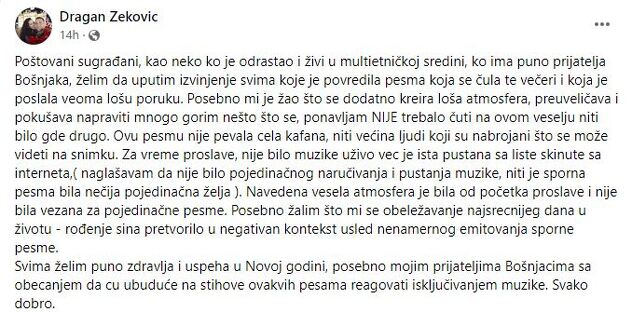 Screenshot: Facebook Dragan Zeković