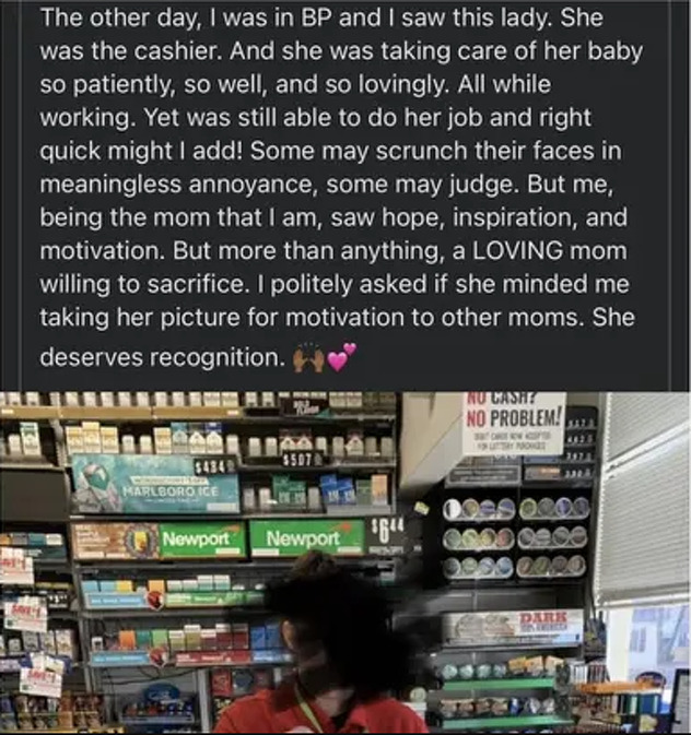 Kasirka s bebom u naručju došla na posao (Foto: Facebook)