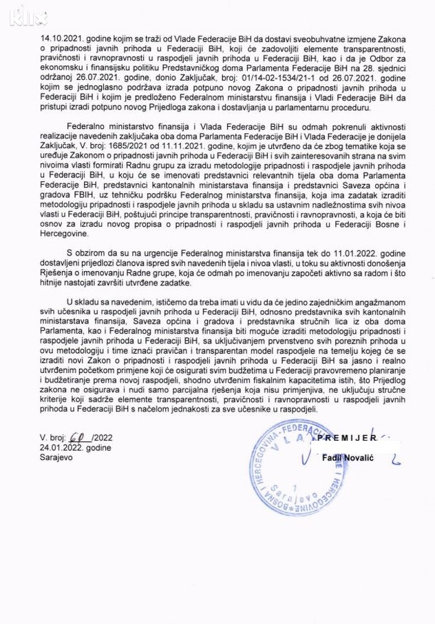 Mišljenje Vlade FBiH (Foto: Klix.ba)