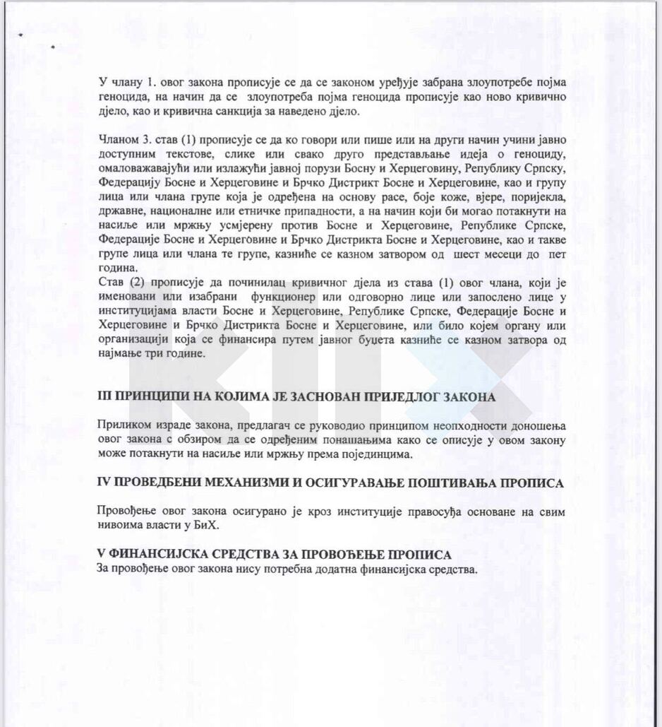 Obrazloženje Prijedloga zakona o zabrani zloupotrebe pojma genocid u BiH