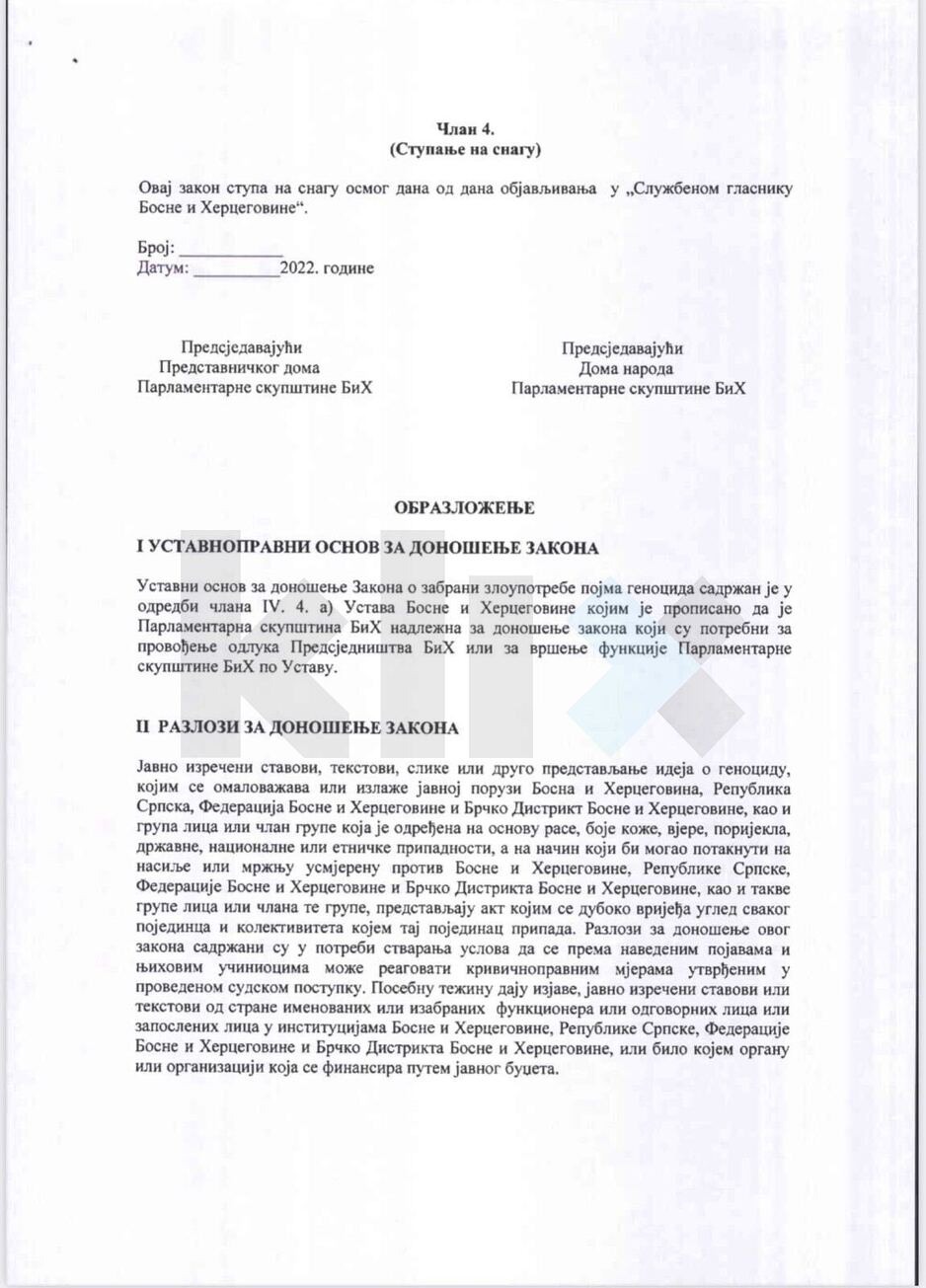 Obrazloženje Prijedloga zakona o zabrani zloupotrebe pojma genocid u BiH