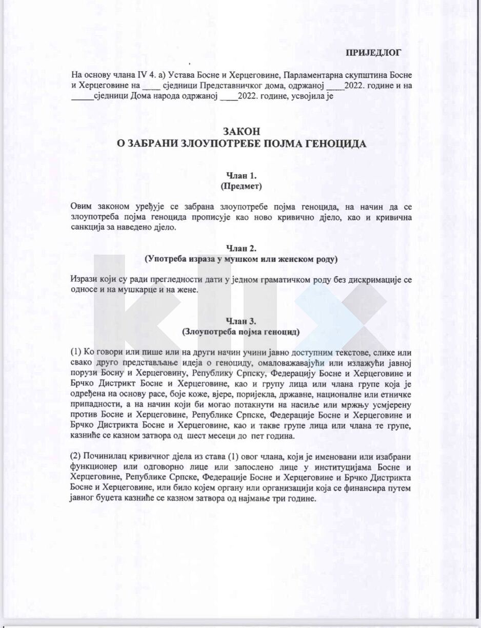 Prijedlog zakona o zabrani zloupotrebe pojma genocid u BiH