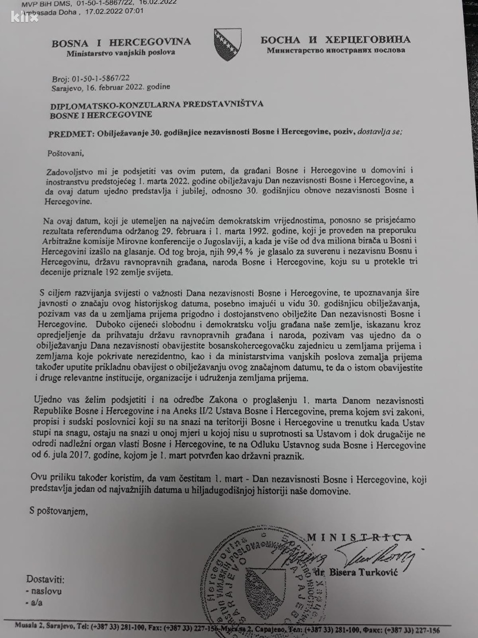 Instrukcija Bisere Turković ambasadama i konzulatima