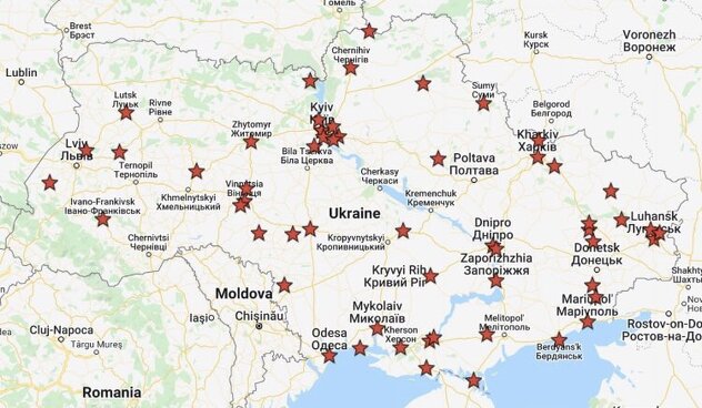 Mappa degli attacchi russi entro le 8:45 di questa mattina