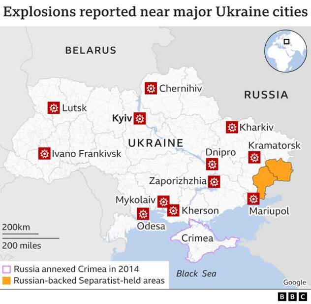 CNN-ova mapa sa prijavljenim eksplozijama u Ukrajini tokom noći